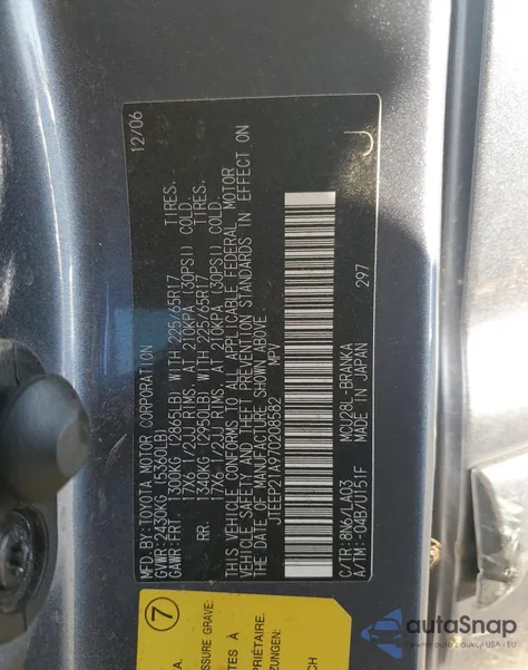 2007 Toyota Highlander Sport z USA, uszkodzony, nr VIN JTEEP21A970208582